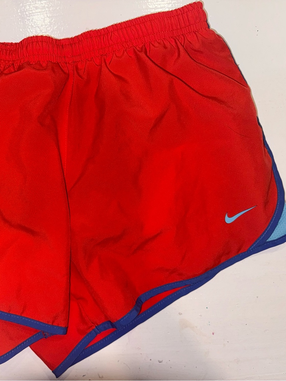 Nike Girls L Orange Running Shorts with Blue Trim